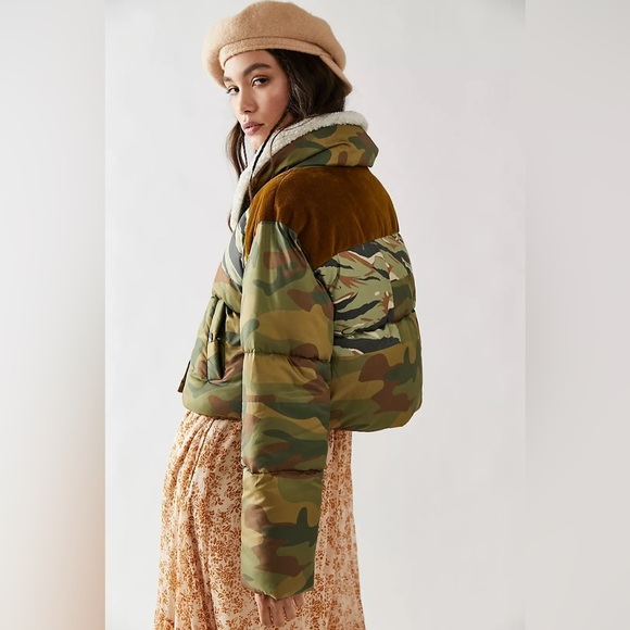 New! Free People x We The Free Camouflage Jacket with Shearling Collar 💚 Medium - Picture 8 of 10